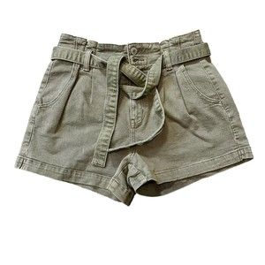 American Eagle Size 2 Stretch Green Paper bag Waist Highest Rise Mom Short